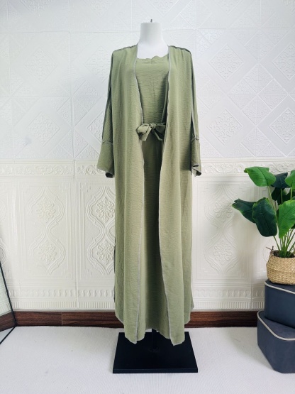 2pcs Solid Color Cardigans and Inner Dresses Set