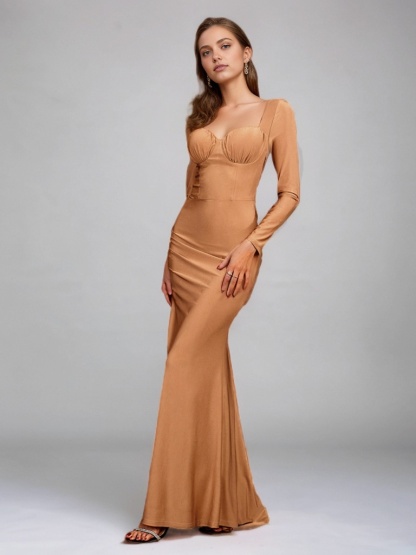 Long Sleeve High Waist Tie Fishtail Dress