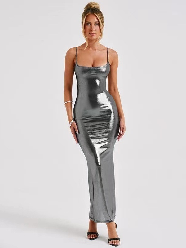 Solid Color Strapless Slimming Halter Dress