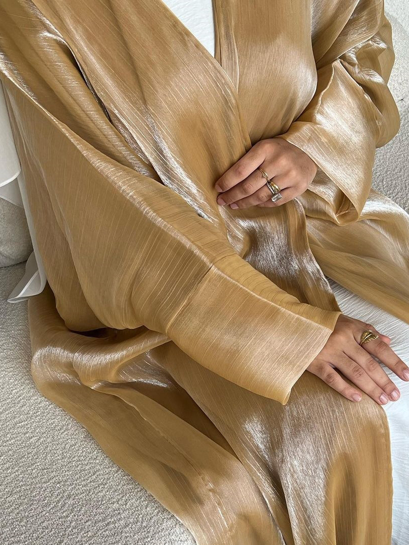 Glitter Solid Color Dubai Cardigan Long Dress