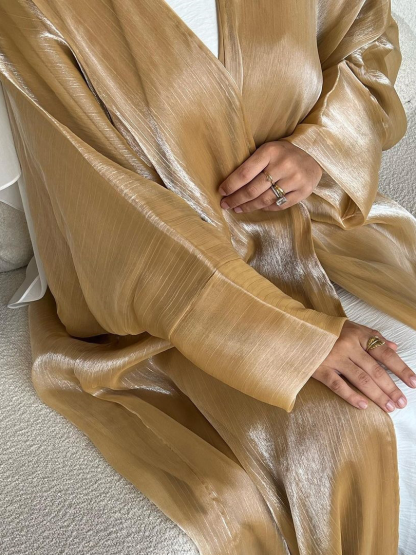 Glitter Solid Color Dubai Cardigan Long Dress