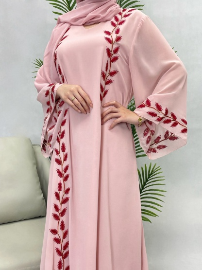 Chiffon Botanical Pattern Embroidered Dress