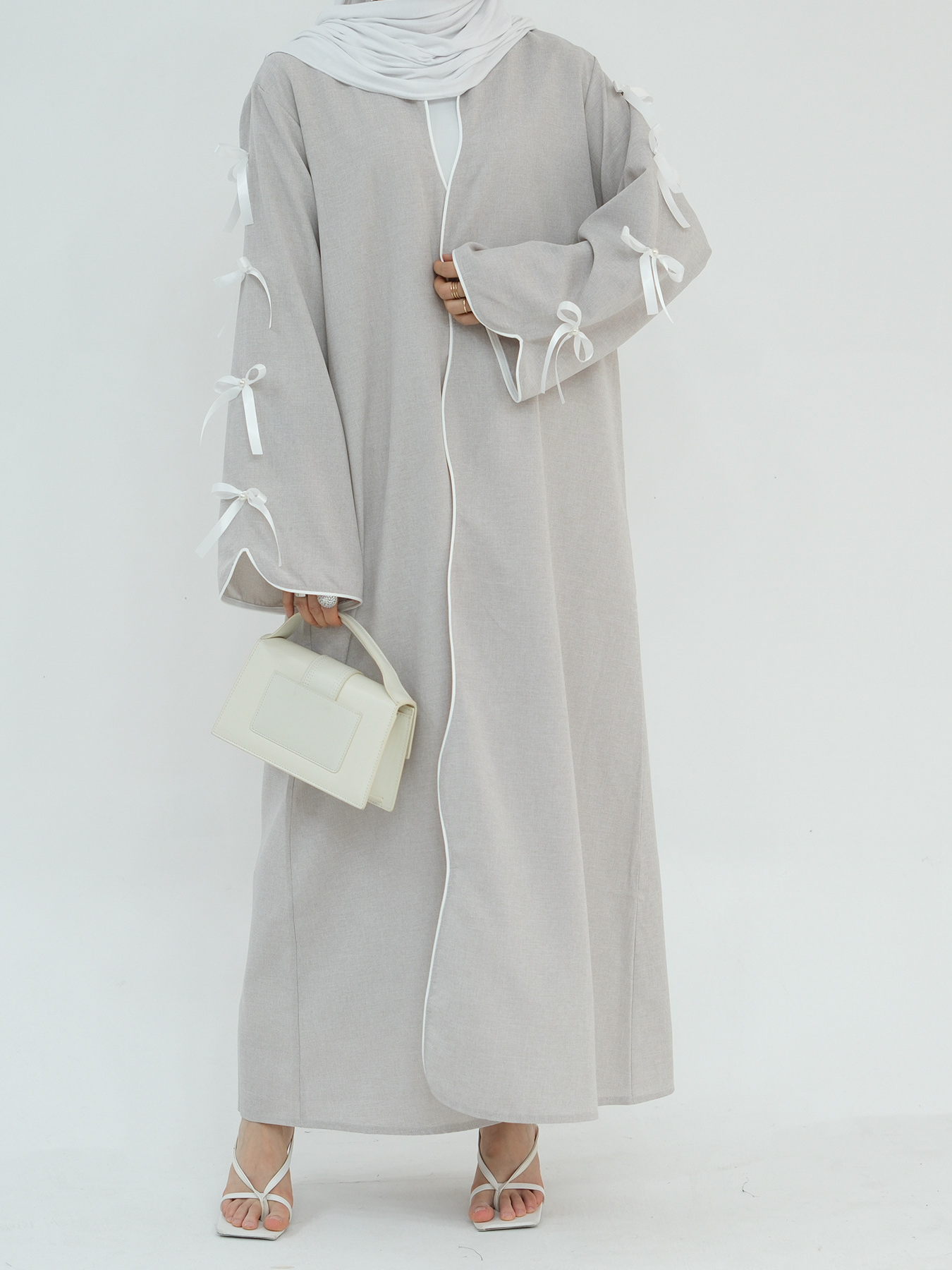 Bow Solid Color Cardigan Abaya
