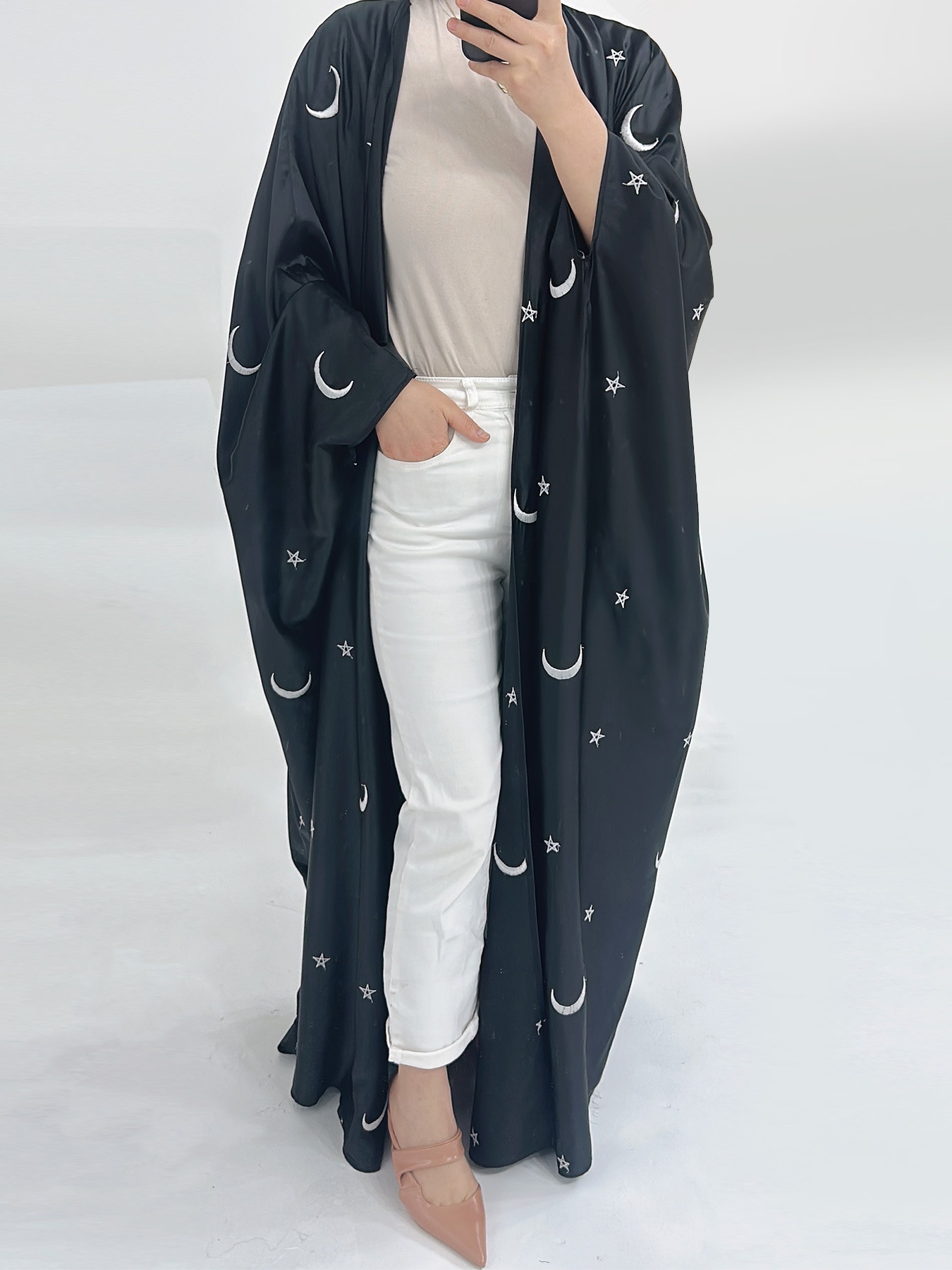 Moon Embroidered Elegant Cardigan Gown
