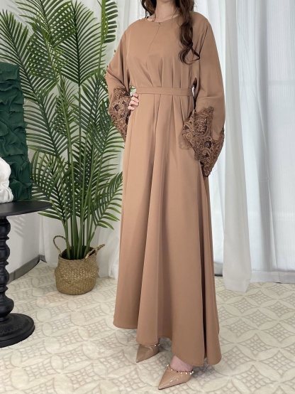 Floral Lace Hand Sleeve Zipper Dress