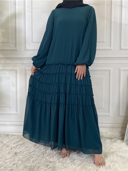 Double Chiffon Solid Color  Casual Dresses