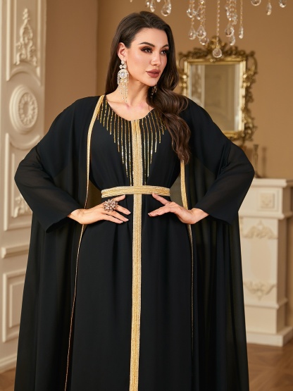 Two Piece Beaded Embroidered Chiffon Dress Set