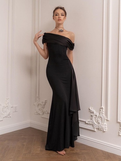 One-Shoulder Waisted Flutter Dress