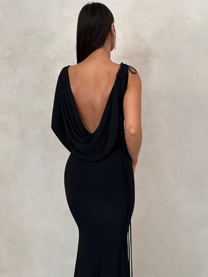 Slim Velvet Floral One-Shoulder Dress