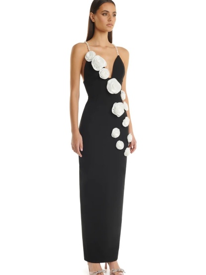 Pearl Straps Bandage Floral Dress