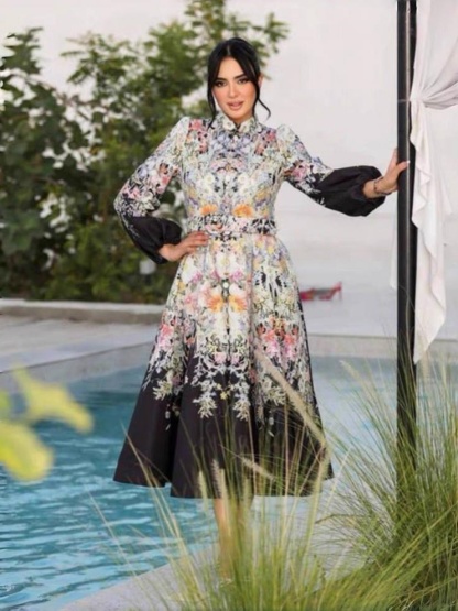 Single Breasted Printed Dress with Belt