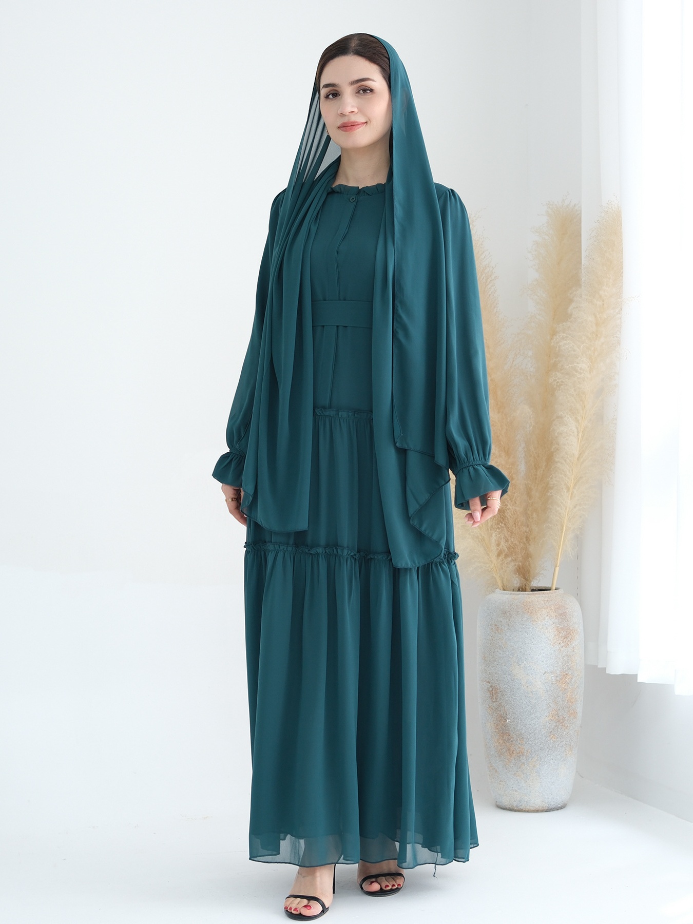 Patchwork Button Solid Color Dress