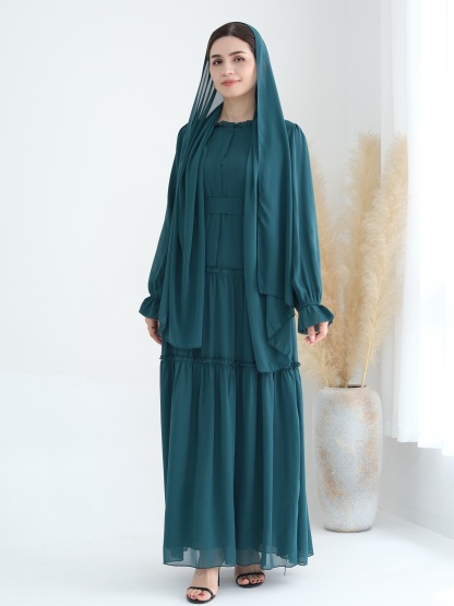 Patchwork Button Solid Color Dress