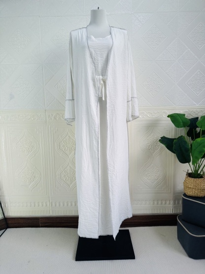 2pcs Solid Color Cardigans and Inner Dresses Set