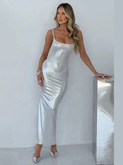 Solid Color Strapless Slimming Halter Dress