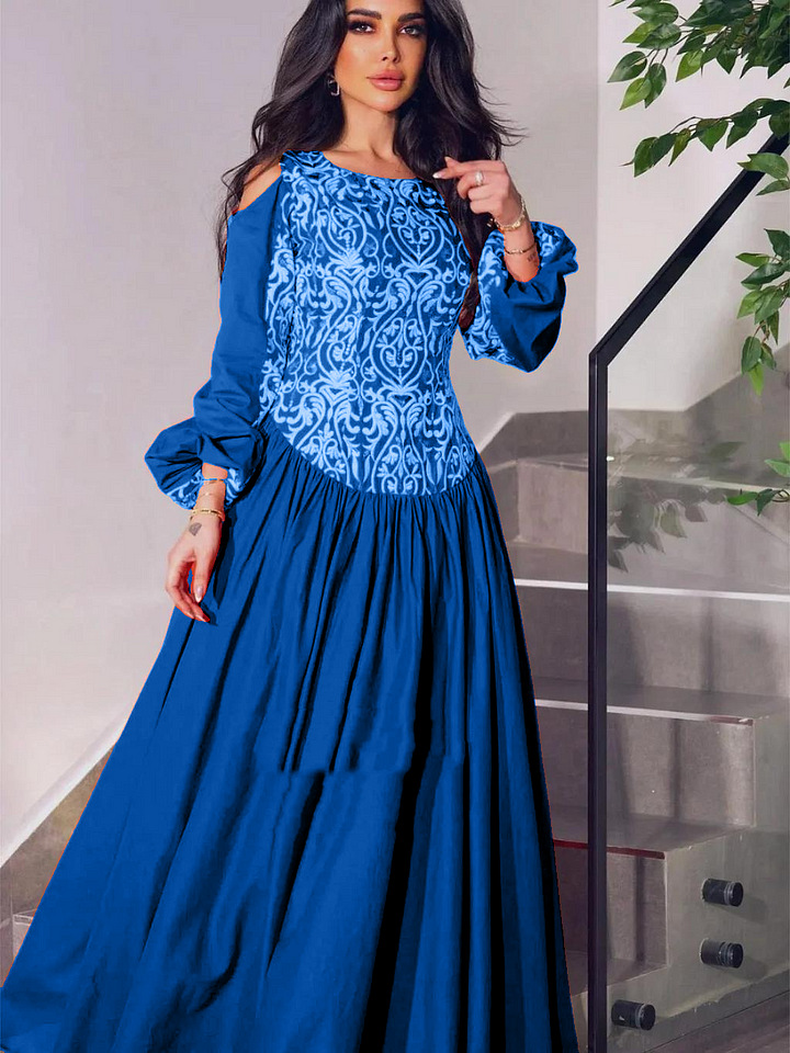 Bubble Sleeve Big Hem Waisted Printed Dress