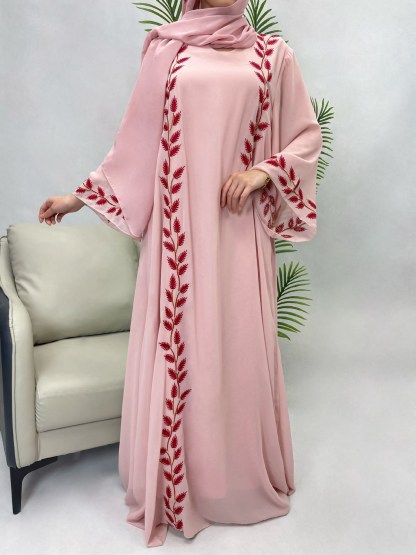 Chiffon Botanical Pattern Embroidered Dress