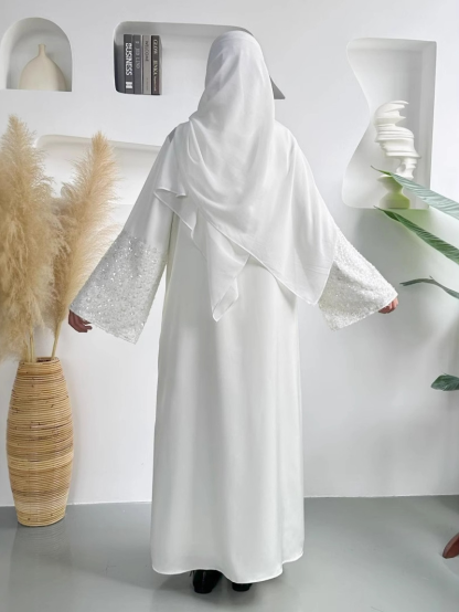 Solid Color Sequin Cardigan Abaya