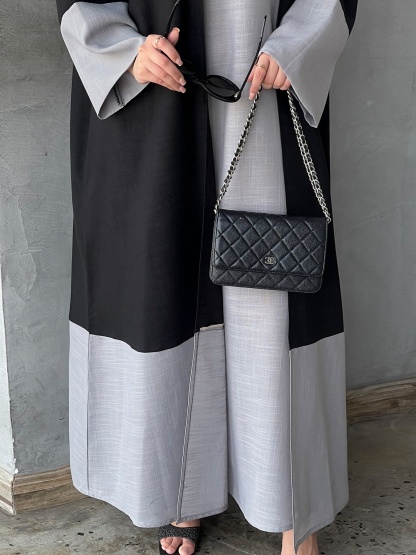 2pcs Cotton and Linen Color-Crossing Robe Set