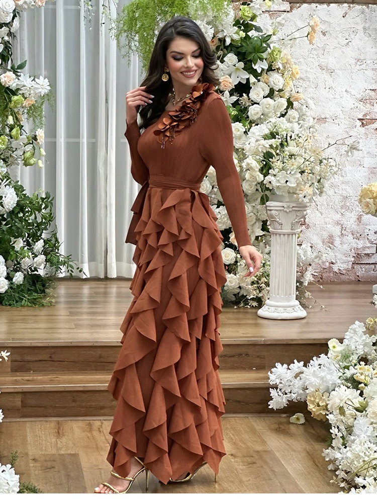 Solid Color Floral Casual Dresses