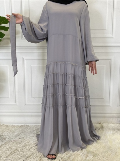 Double Chiffon Solid Color  Casual Dresses