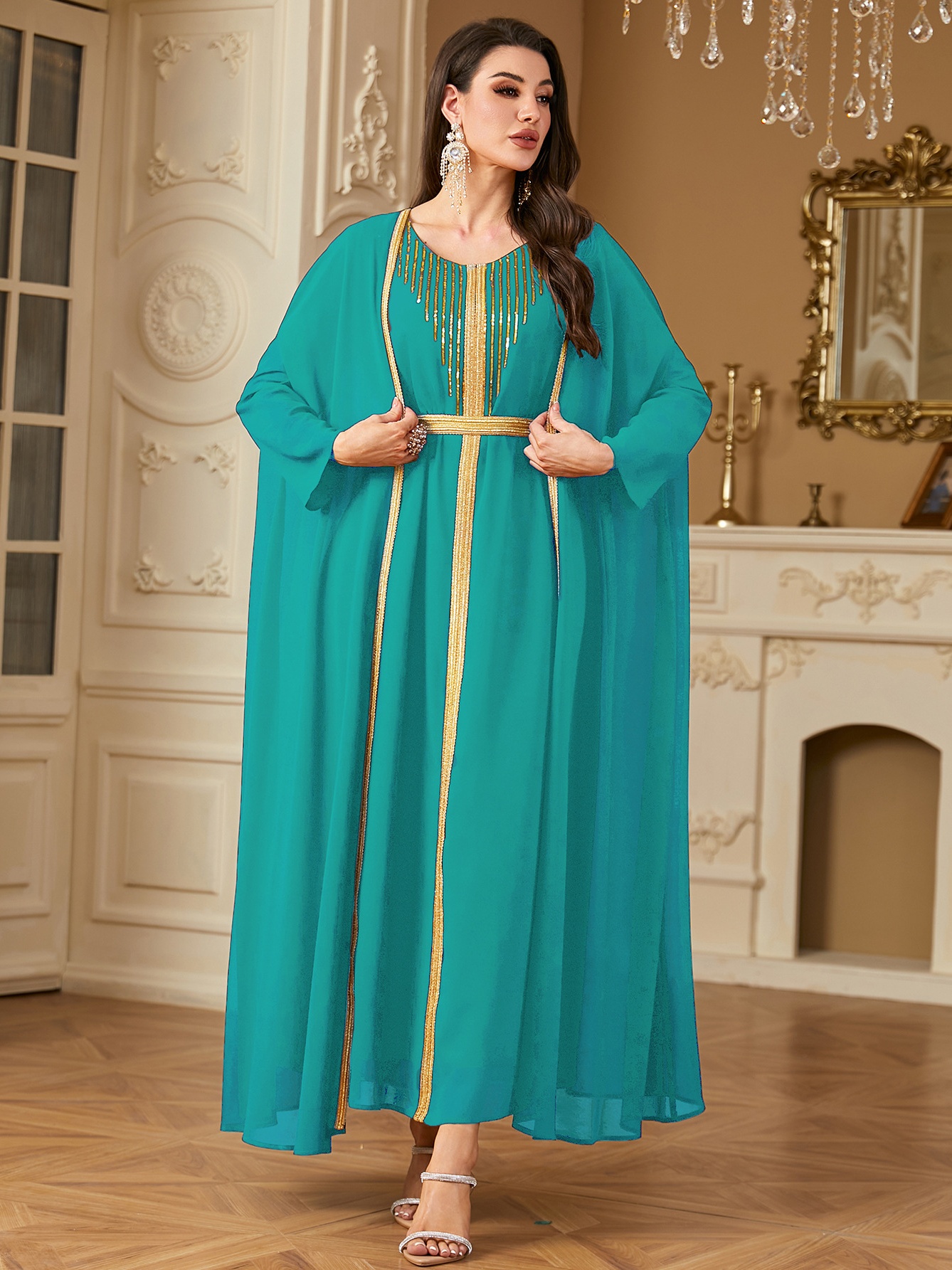 Two Piece Beaded Embroidered Chiffon Dress Set