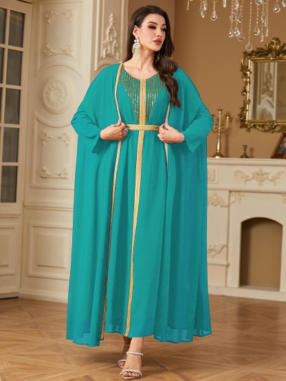 Two Piece Beaded Embroidered Chiffon Dress Set