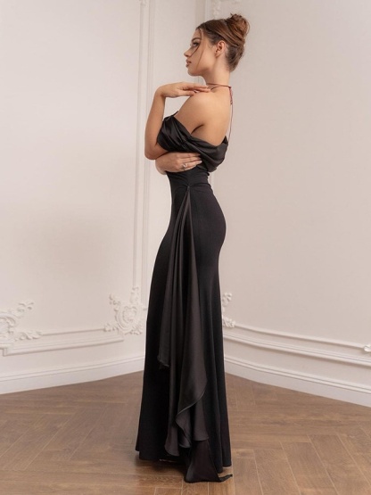 One-Shoulder Waisted Flutter Dress