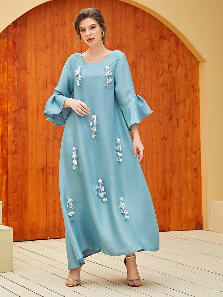 Beaded Ruffle Sleeve Sateen Dress