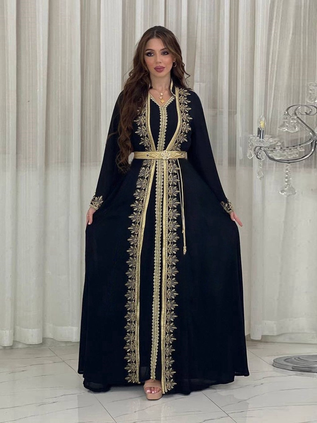 2pcs Patchwork Embroidered Ribbon Dress and Robe Cardigan Set