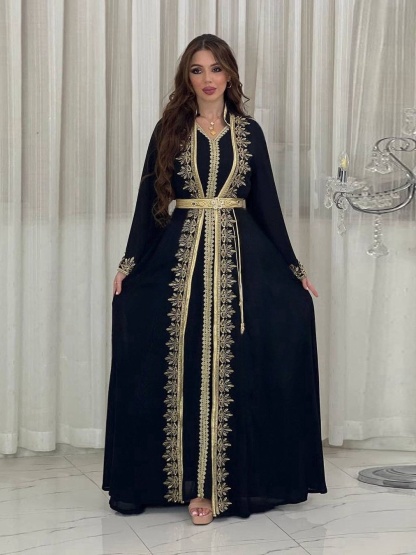 2pcs Patchwork Embroidered Ribbon Dress and Robe Cardigan Set