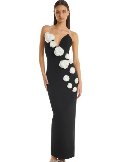 Pearl Straps Bandage Floral Dress