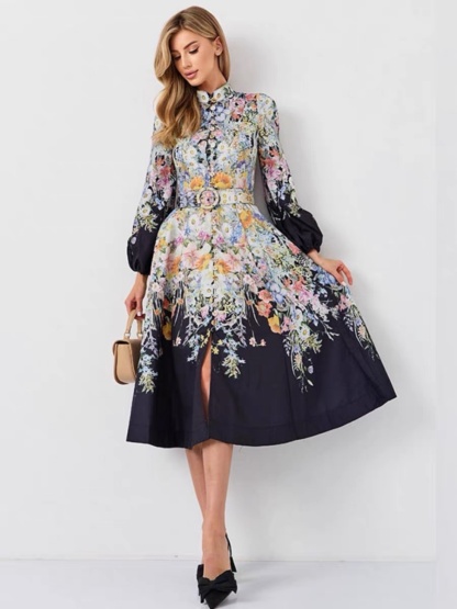 Single Breasted Printed Dress with Belt