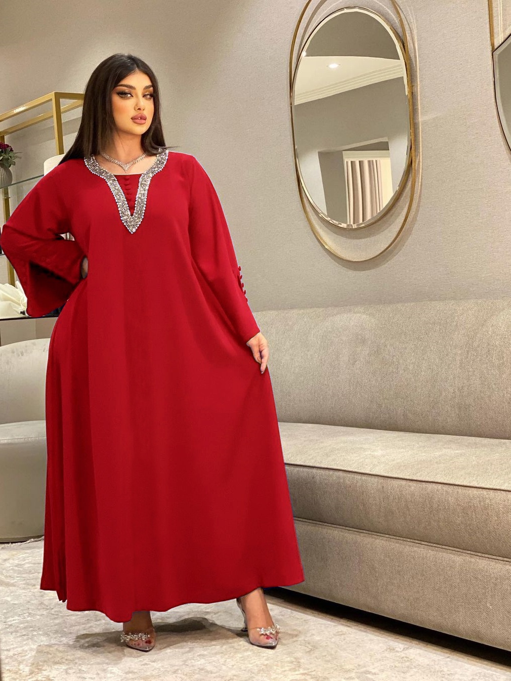 Solid Color Loose Rhinestone Dress