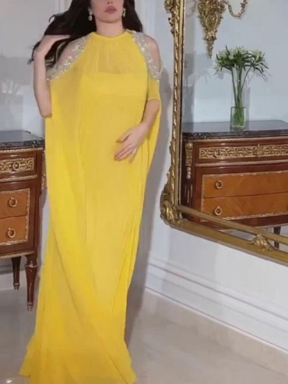2pcs Sequin Chiffon Strapless Evening Gown and Cape Set