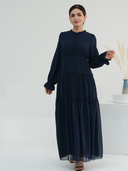 Patchwork Button Solid Color Dress