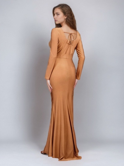 Long Sleeve High Waist Tie Fishtail Dress