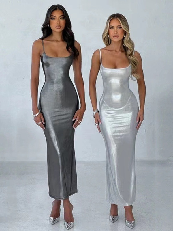 Solid Color Strapless Slimming Halter Dress