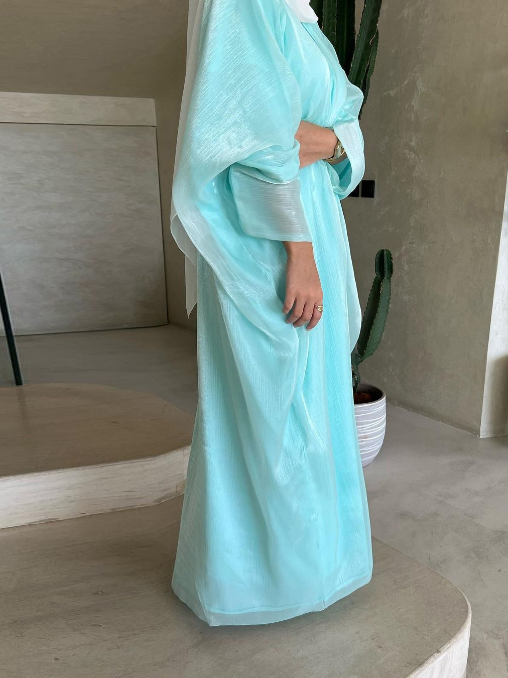 Glitter Solid Color Dubai Cardigan Long Dress
