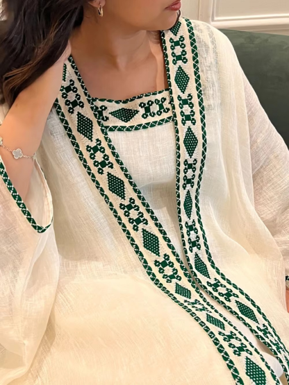 2pcs Embroidered Solid Color Abaya Set