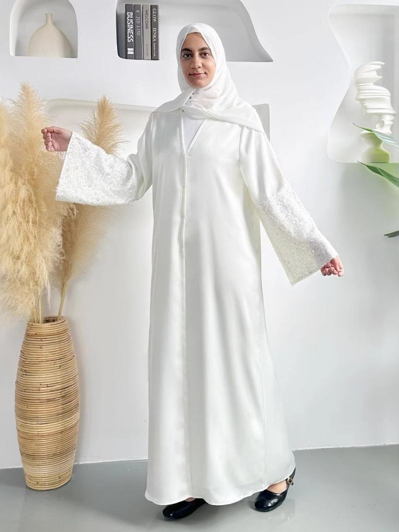 Solid Color Sequin Cardigan Abaya
