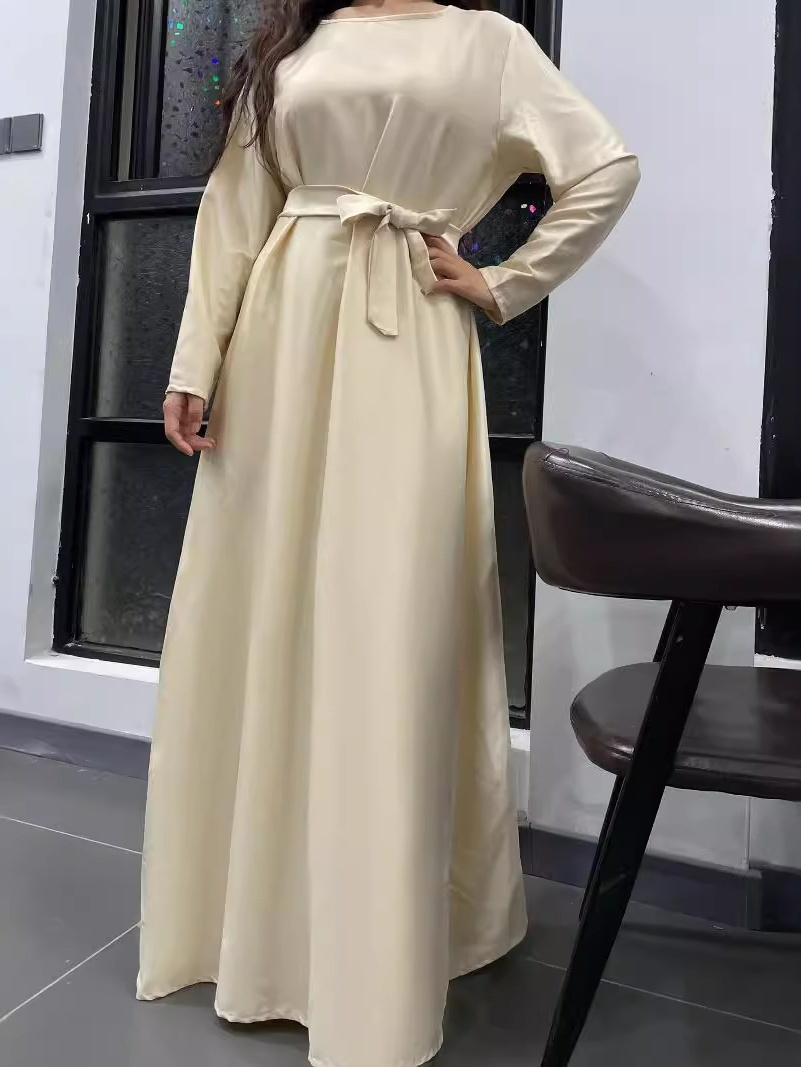 Solid Color Tie Pocket Satin Dress