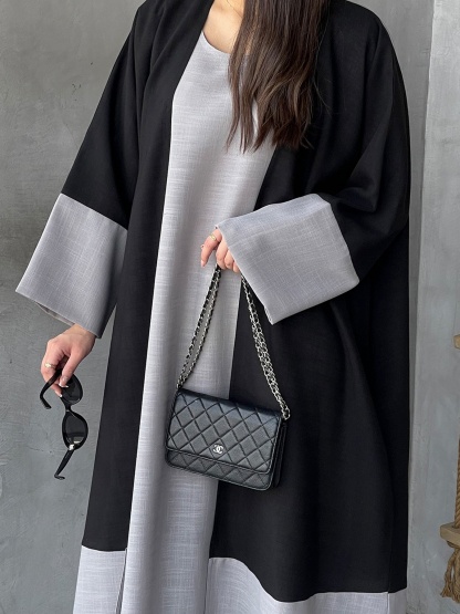2pcs Cotton and Linen Color-Crossing Robe Set