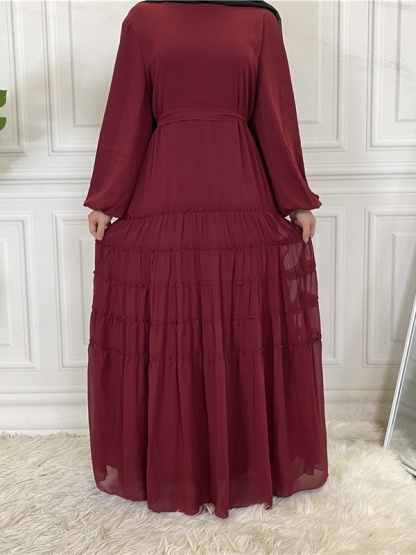 Double Chiffon Solid Color  Casual Dresses