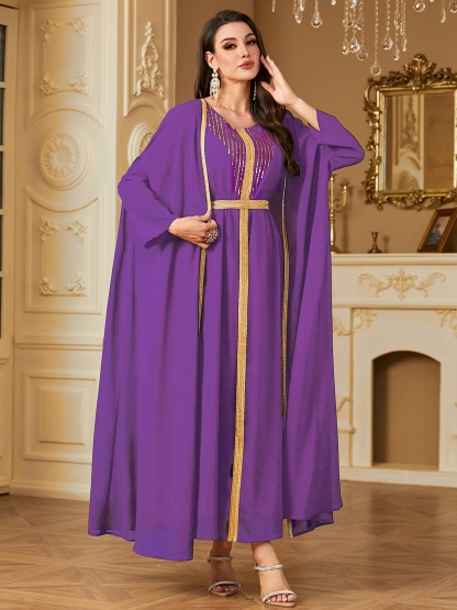 Two Piece Beaded Embroidered Chiffon Dress Set