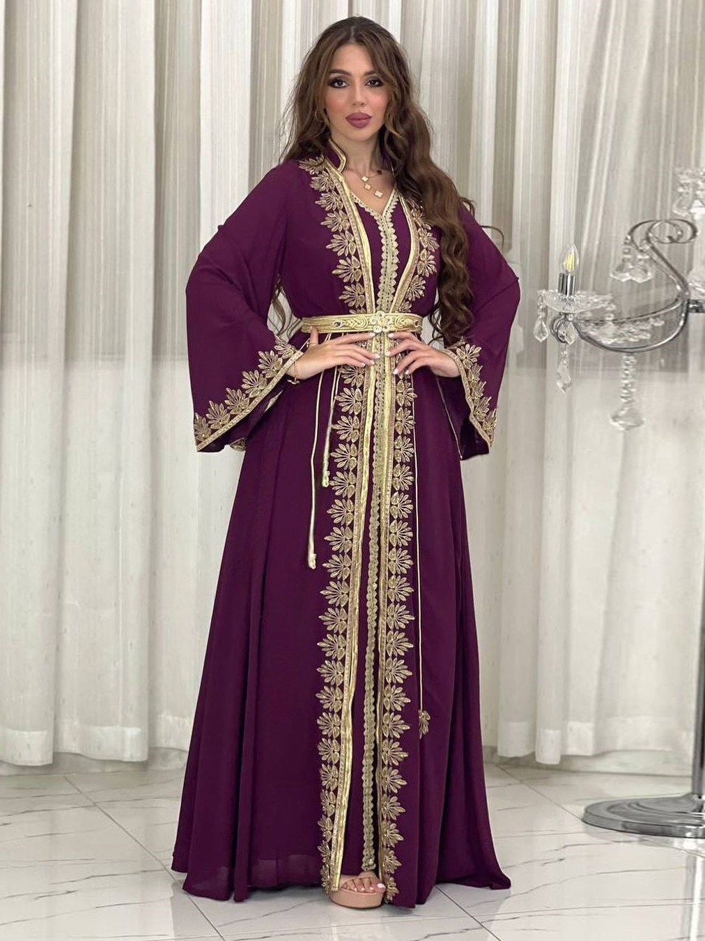 2pcs Patchwork Embroidered Ribbon Dress and Robe Cardigan Set