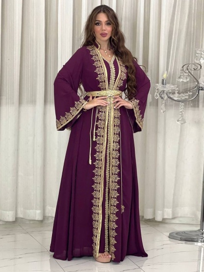 2pcs Patchwork Embroidered Ribbon Dress and Robe Cardigan Set