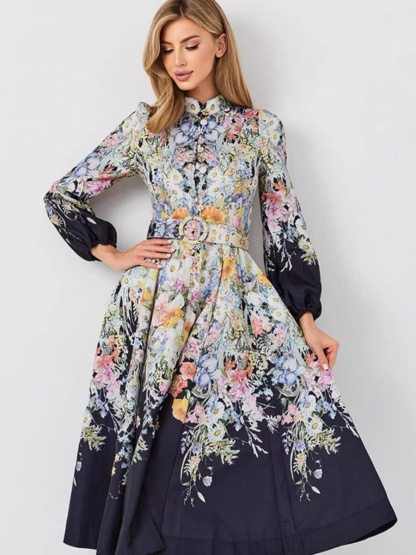 Single Breasted Printed Dress with Belt