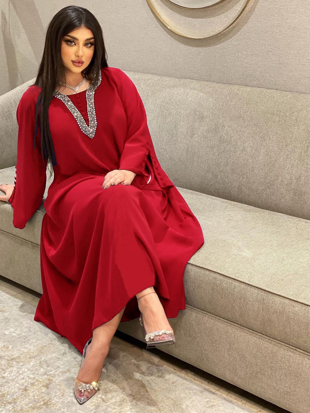 Solid Color Loose Rhinestone Dress