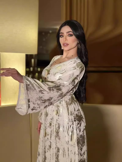 Printed V-Neck Waist-Cut Gown